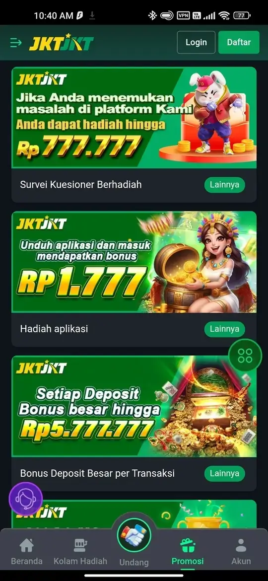 Tampilan promosi dan bonus