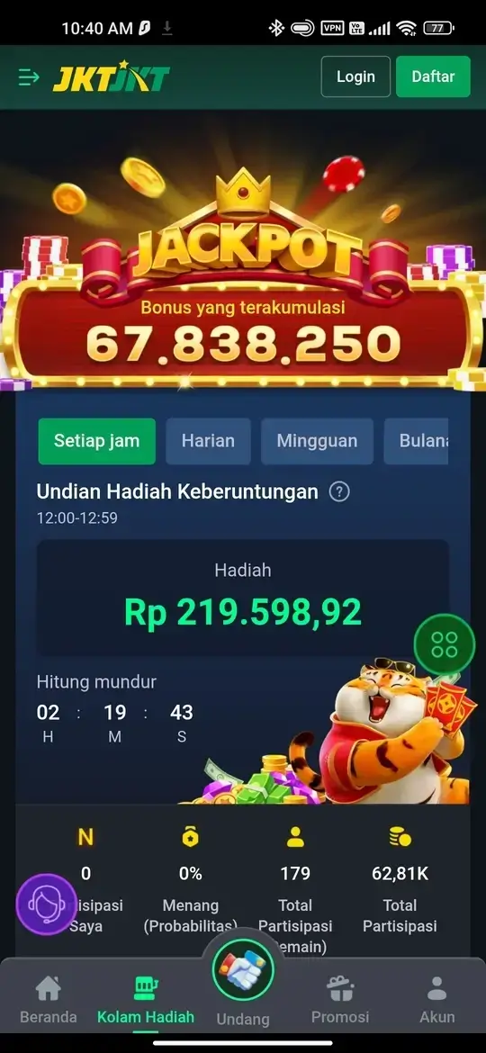 Kolam hadiah dan jackpot